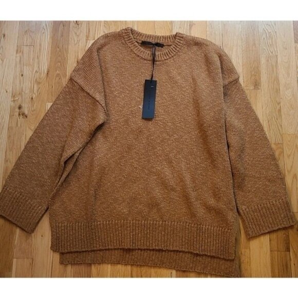 🆕️ Jenni Kayne Cruise Boyfriend Sweater Brown Chunky Linen Blend XL Mimimalist - Picture 9 of 10